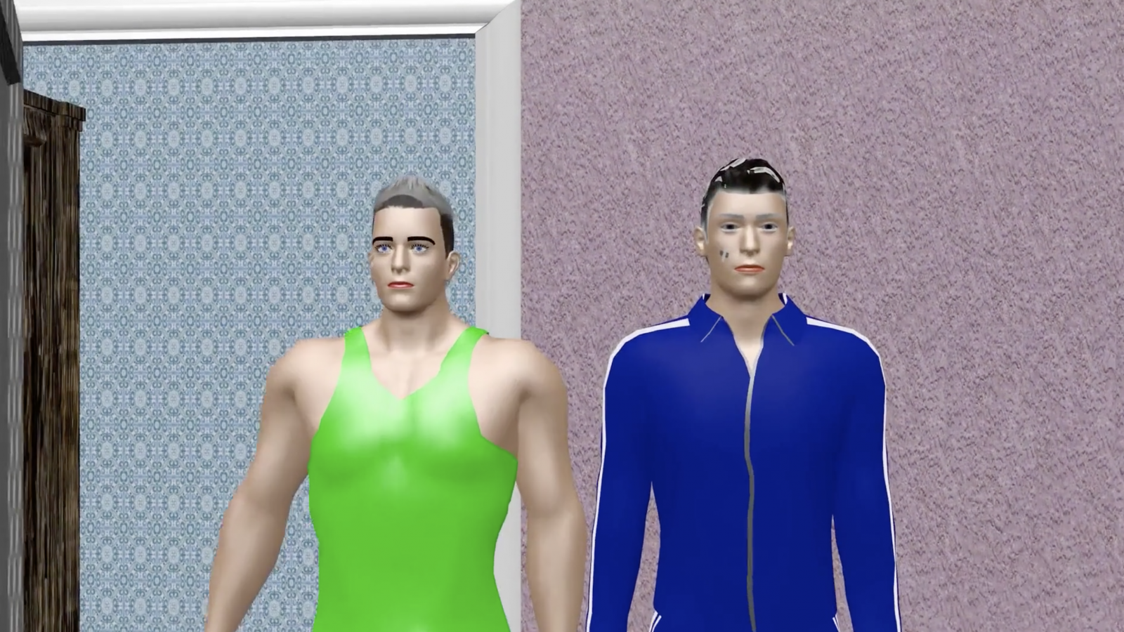 rus: дві низькополігональні моделі молодиків, той що зправа у зеленій майці, інший у синій куртці 